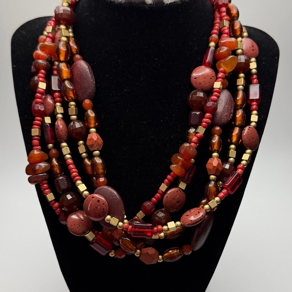 Lia Sophia Red and Matte Gold Multi-Strand Adjustable Necklace